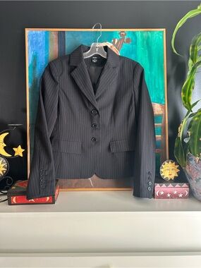 Majora Black Pinstripe Blazer Jacket Career Office Business Women’s Size 10